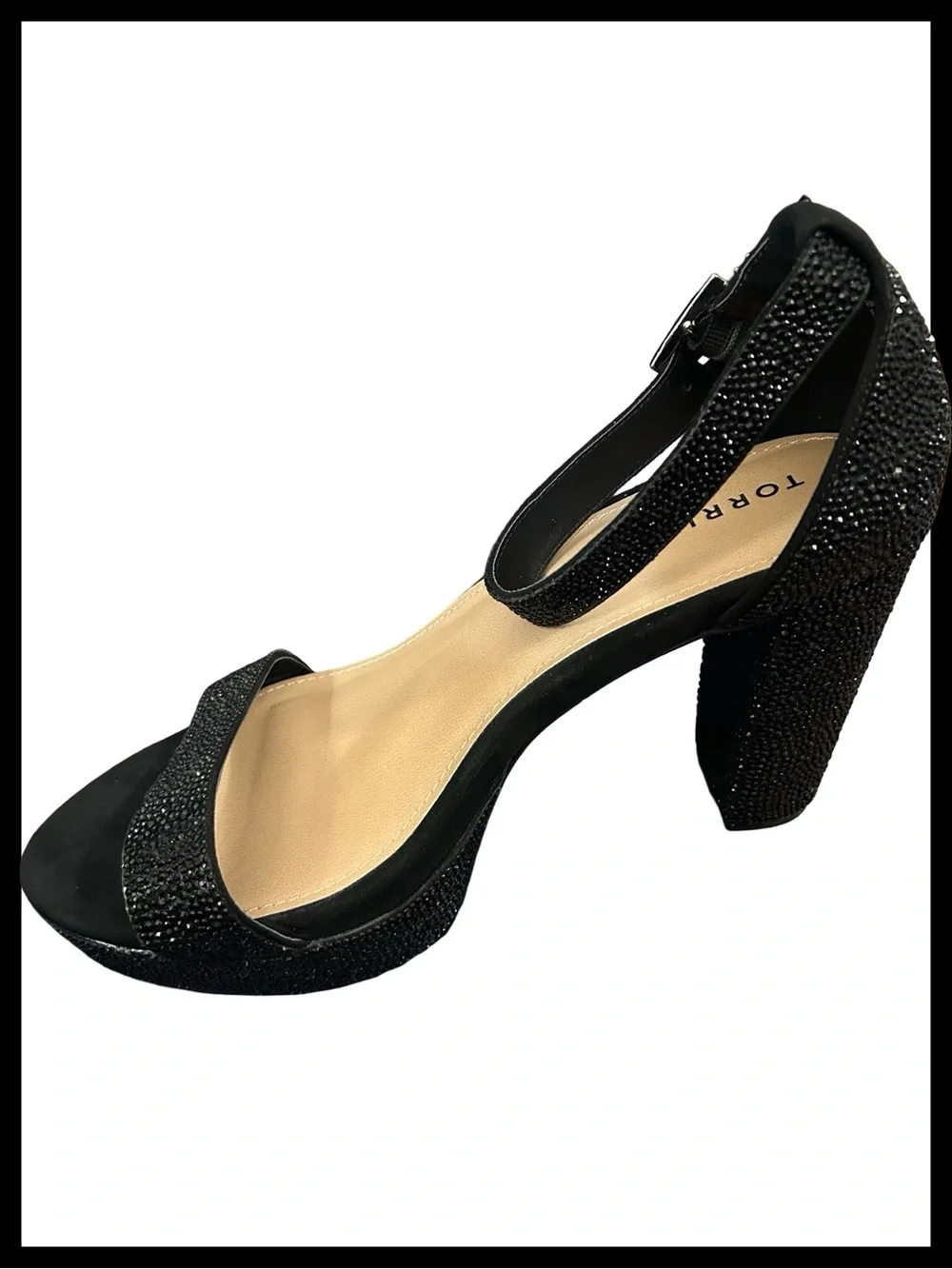 NWOT Torrid Black Rhinestone Embellished Platform Tapered Heel Sandal
